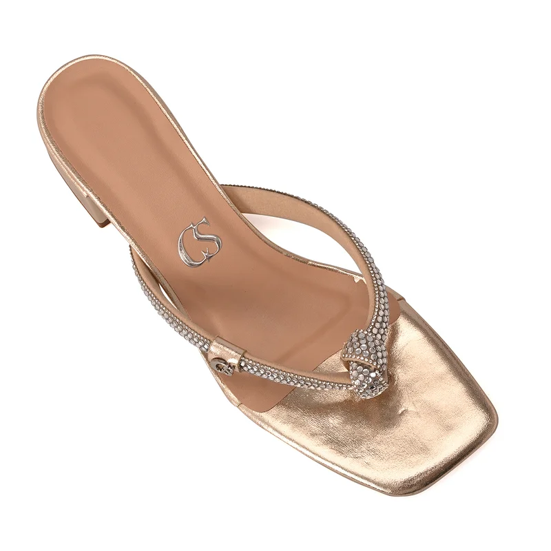 Carmen Steffens  Golden Crystal Strap Mules for Women | Best Price UAE