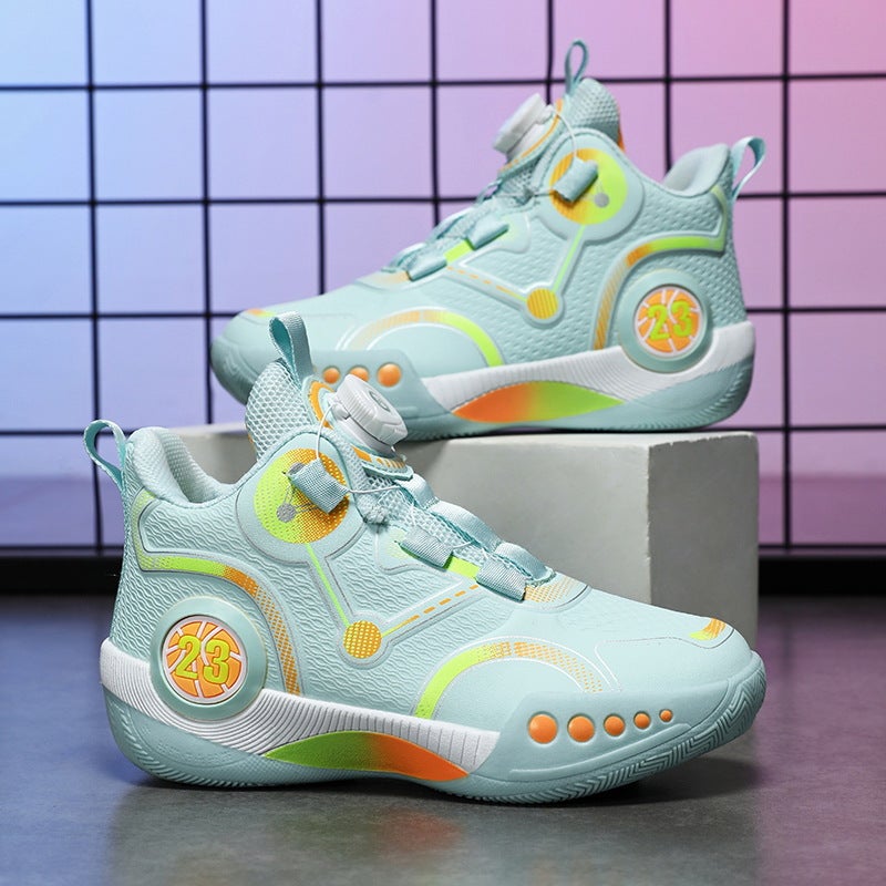 Rotating Button Boys' Sneaker 2023 New Children'S Summer Training Basketball Shoes Middle And Big Children Boys' Twisted Shoes - Image 4