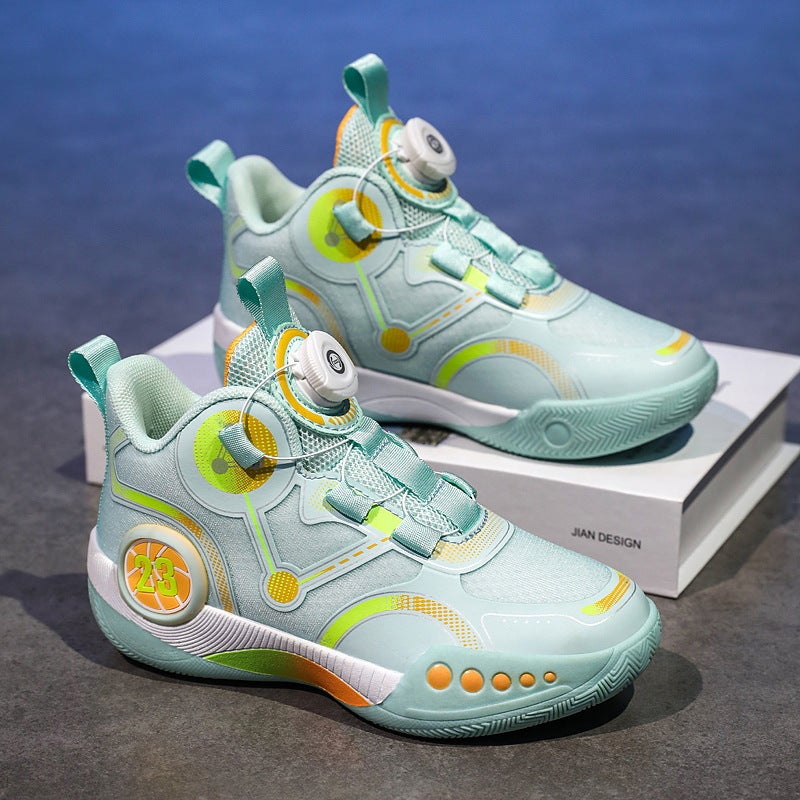Rotating Button Boys' Sneaker 2023 New Children'S Summer Training Basketball Shoes Middle And Big Children Boys' Twisted Shoes - Image 1