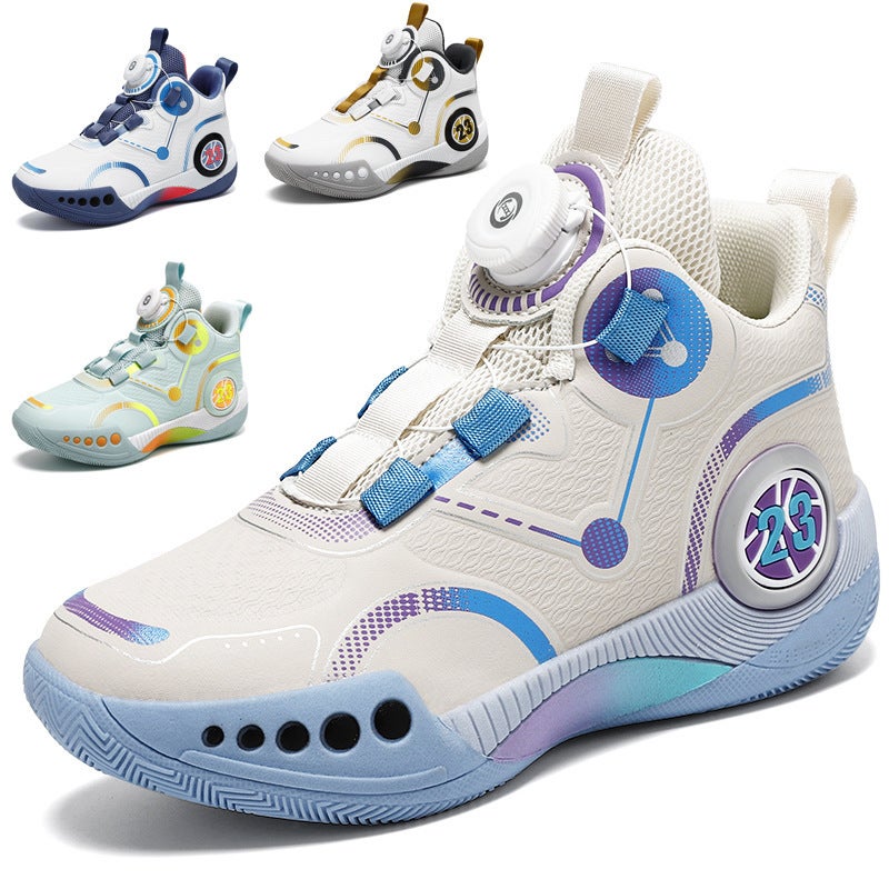 Rotating Button Boys' Sneaker 2023 New Children'S Summer Training Basketball Shoes Middle And Big Children Boys' Twisted Shoes - Image 2