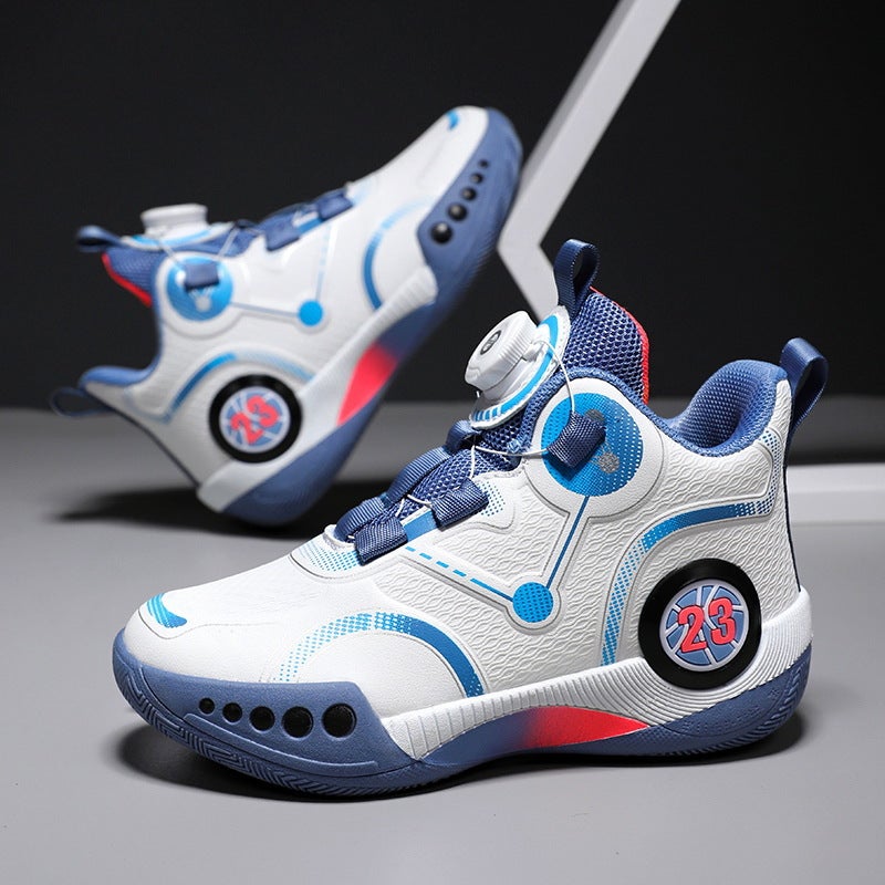 Rotating Button Boys' Sneaker 2023 New Children'S Summer Training Basketball Shoes Middle And Big Children Boys' Twisted Shoes - Image 3