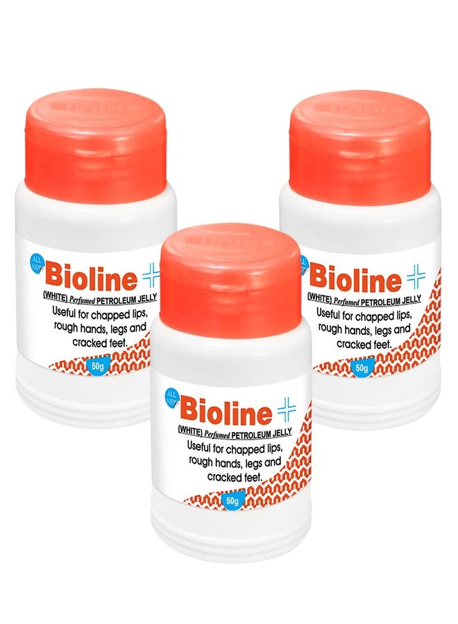 Bioline White Perfumed Petroleum Jelly | Deep Moisture & Skin Protection | Heals Dry Skin, Chapped Lips, Cracked Heels & Minor Cuts | Daily Use for All Skin Types- 50g (Pack of 3) - Image 1