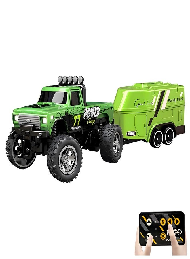 Flashstar Mini Rc Truck, 1:64 Scale Monster Truck Remote Control Car with Lights, 2.4Ghz Remote Control, Speed/Steering Adjustable (Green) - Image 1
