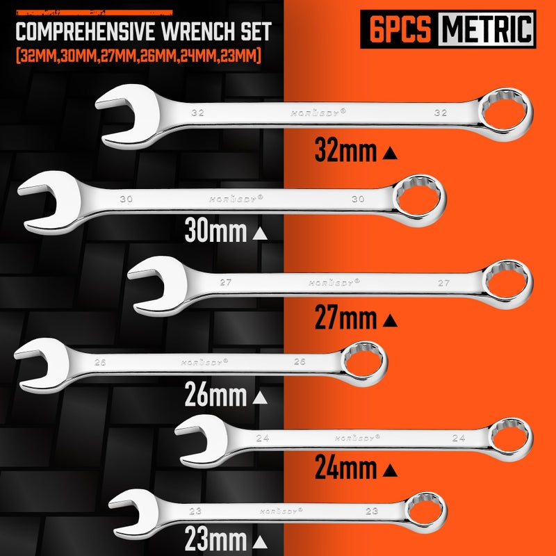 HORUSDY Large Wrench Set with Rolling Pouch | Metric | 6-Piece | 23mm, 24mm, 26mm, 27mm, 30mm, 32mm | 12 Point | Chrome Vanadium Steel - Image 2
