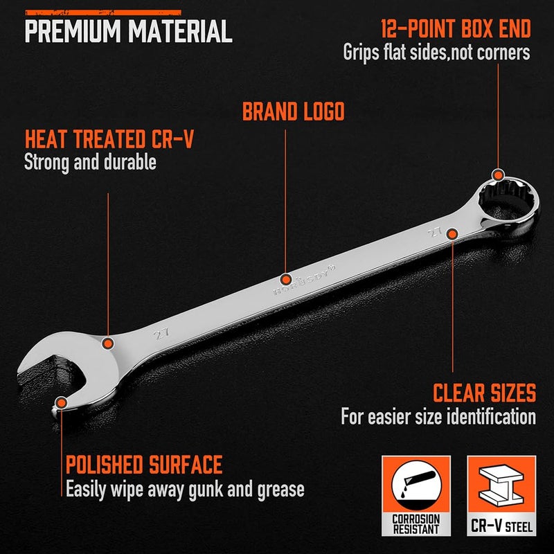 HORUSDY Large Wrench Set with Rolling Pouch | Metric | 6-Piece | 23mm, 24mm, 26mm, 27mm, 30mm, 32mm | 12 Point | Chrome Vanadium Steel - Image 5