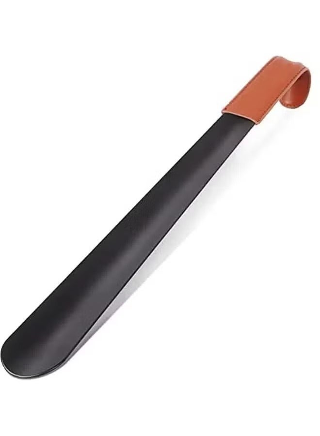Long handle shoe horn for the elderly, long metal shoe horn, special for boots, 42 cm boot horn with leather handle, extra long shoe horn for men  - Image 1