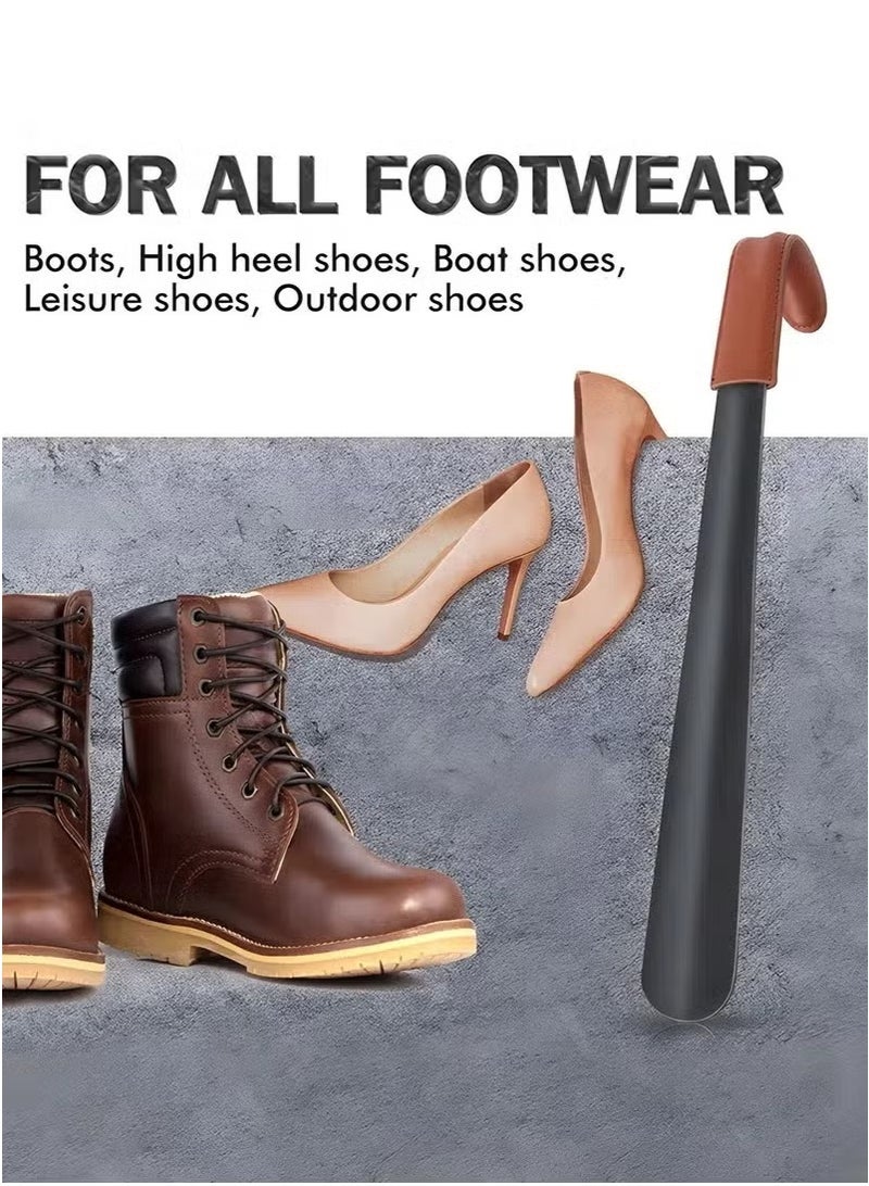 Long handle shoe horn for the elderly, long metal shoe horn, special for boots, 42 cm boot horn with leather handle, extra long shoe horn for men  - Image 3