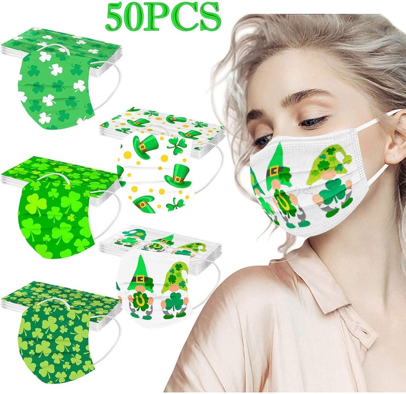 woobles 50Pc ST Saint Patricks Day Disposable Face Masks Easter Face Mask for Adults 3ply Holiday Shamrock Paper Mask for Women St Saint Patricks 02 - Image 2