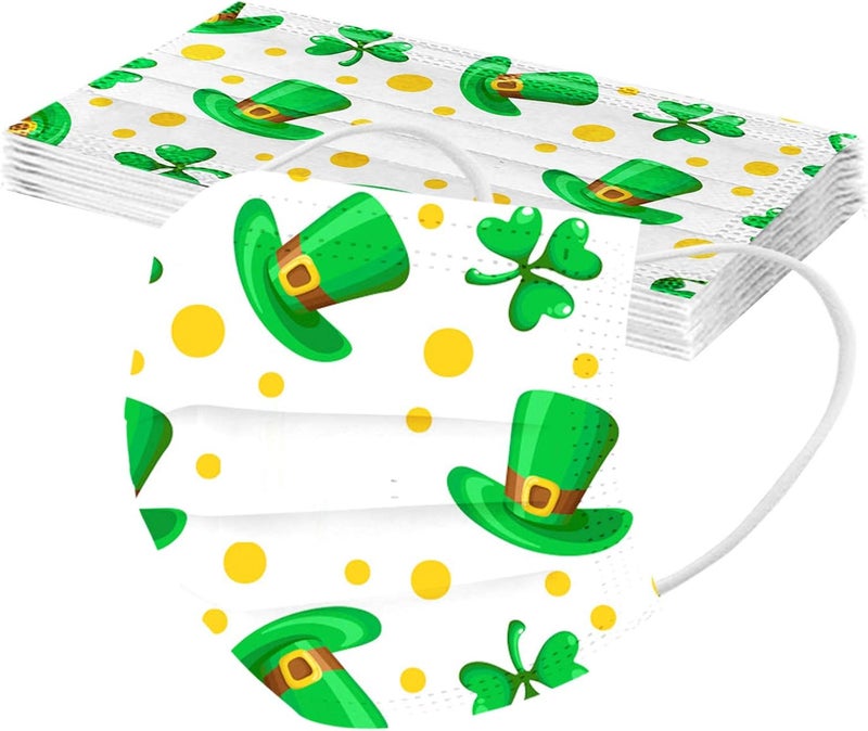 woobles 50Pc ST Saint Patricks Day Disposable Face Masks Easter Face Mask for Adults 3ply Holiday Shamrock Paper Mask for Women St Saint Patricks 02 - Image 3