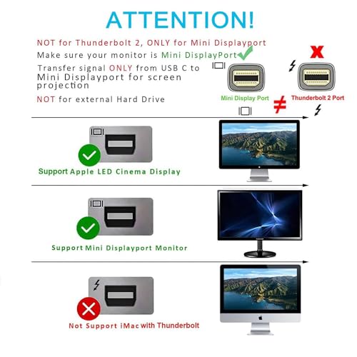 vienon 6FT USB C to Mini DisplayPort Cable, 4K@60Hz Type C to Mini-DisplayPort Cable Compatible with iPhone 15,MacBook Pro/Air/iMac/Surface etc (No Bi-Directional, Not for Thunderbolt 2) - Image 3