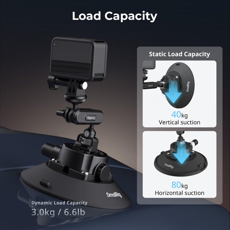 SMALLRIG 6" Suction Cup Mount with Ball Head Magic Arm, Action Camera Mount for DJI Osmo Action 5 Pro/4, for Insta360 x5, for Gopro 13/12, Load Capacity 3kg, on Car Windshield or Window - 5856 - Image 3