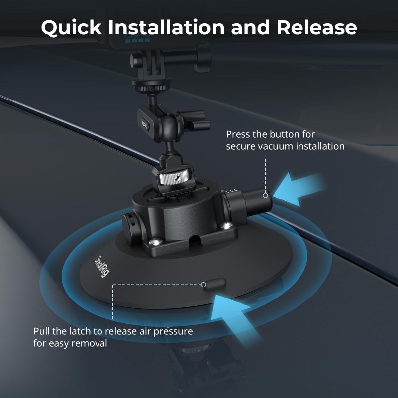 SMALLRIG 6" Suction Cup Mount with Ball Head Magic Arm, Action Camera Mount for DJI Osmo Action 5 Pro/4, for Insta360 x5, for Gopro 13/12, Load Capacity 3kg, on Car Windshield or Window - 5856 - Image 5