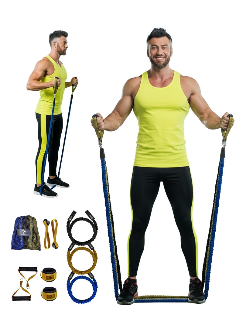 RIGID FITNESS Resistance Bands Set, Exercise Bands with Handles, Door Anchors, Legs Ankle Straps for Resistance Training, Physical Therapy - Power Bands with Carry Bag - Workout Bands for Home Workout - Image 1