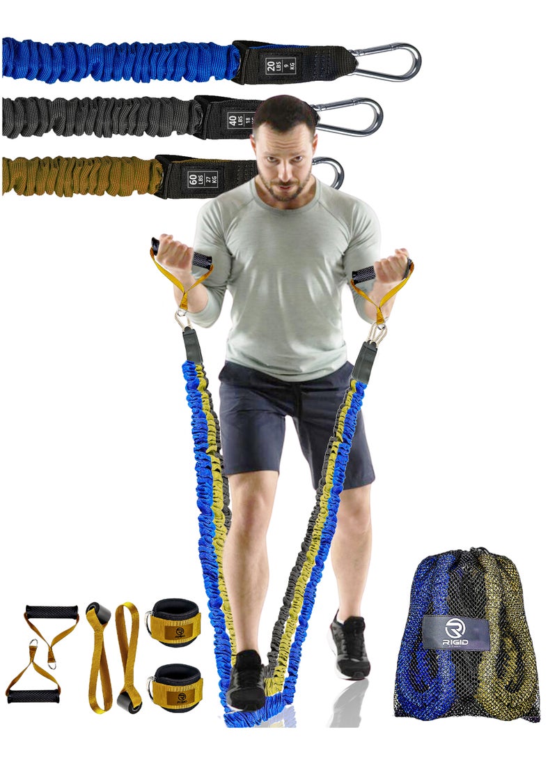 RIGID FITNESS - Resistance Bands Set, Exercise Bands with Handles, Door Anchors, Legs Ankle Straps for Resistance Training, Physical Therapy - Power Bands with Carry Bag - Workout Bands for Home Workout - Image 1