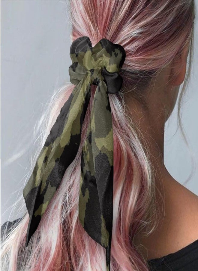 LedBack 2 Pcs White Hair Accessories for Women Soft Satin Fabric Hair Ribbon Trendy Bow Scrunchies Bow Hair Ties Casual Fashion Hair Bands Green Camo Design Hair Ties - Image 3