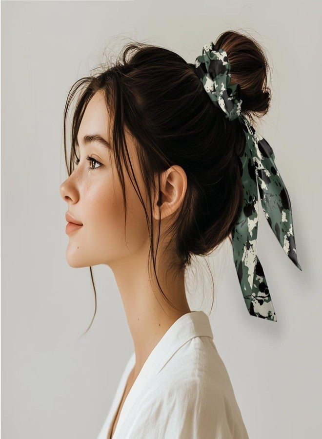 LedBack 2 Pcs White Hair Accessories for Women Soft Satin Fabric Hair Ribbon Trendy Bow Scrunchies Bow Hair Ties Casual Fashion Hair Bands Green Camo Design Hair Ties - Image 4