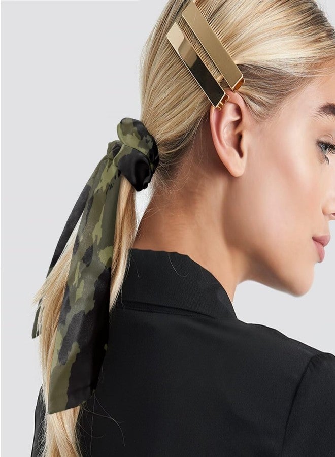 LedBack 2 Pcs White Hair Accessories for Women Soft Satin Fabric Hair Ribbon Trendy Bow Scrunchies Bow Hair Ties Casual Fashion Hair Bands Green Camo Design Hair Ties - Image 5