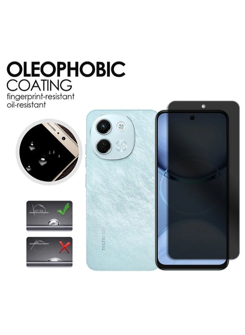 2 Pack Privacy Screen Protector for Tecno Spark 30 Support Fingerprint Unlock,9H High hardness Tempered Glass Film,Anti-Scratch Case Friendly