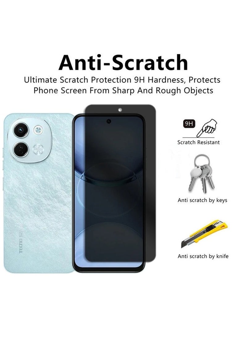 2 Pack Privacy Screen Protector for Tecno Spark 30 Support Fingerprint Unlock,9H High hardness Tempered Glass Film,Anti-Scratch Case Friendly