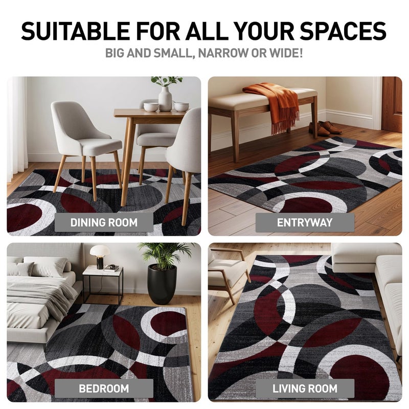 Rugshop Contemporary Abstract Circles Perfect for high Traffic Areas of Your Living Room,Bedroom,Home Office,Kitchen Runner Rug 2' x 10' Red - Image 3