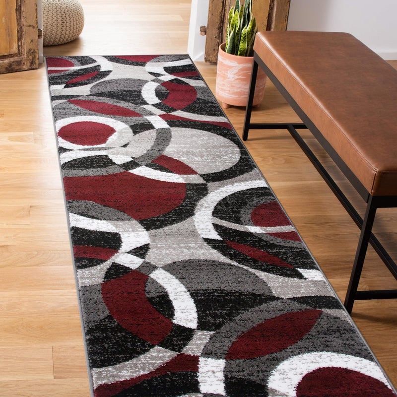 Rugshop Contemporary Abstract Circles Perfect for high Traffic Areas of Your Living Room,Bedroom,Home Office,Kitchen Runner Rug 2' x 10' Red - Image 1