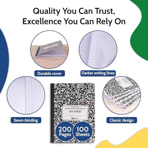 EPI Marble Hardcover Wide Ruled Composition Notebook | 200 Pages (100 Sheets), 9.75 x 7.5 in, Sturdy Sewn Binding | School, Office, Journaling, Notes - 12 Pack - Image 2