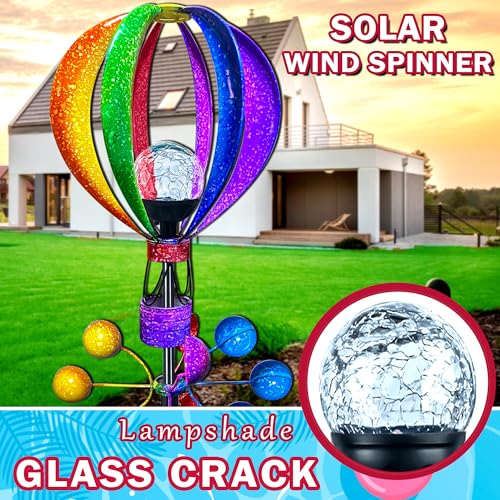 KUKEO Solar Wind Spinner Outdoor - Hot Air Balloon Wind Spinners, Metal Garden Decor with LED Lights, 360° Rotating Waterproof Yard Decorations, Solar Powered for Day & Night, Lawn & Patio Windmill - Image 2