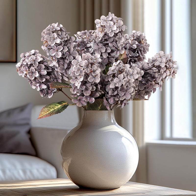 Ttranewsoo Fake Flowers Hydrangea Silk Flowers with Stems, Fake Grayish Hydrangea Artificial Flowers Winter Flowers Artificial for Decoration Vase Decor 24"（Grayish Purple ） 8PCS Wthout Vase - Image 1