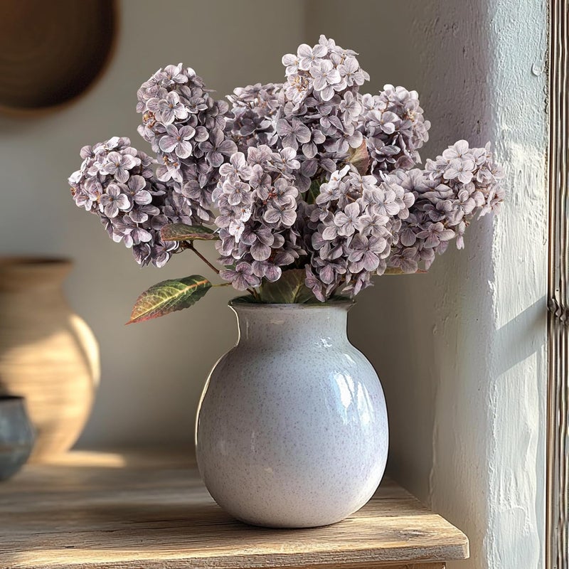 Ttranewsoo Fake Flowers Hydrangea Silk Flowers with Stems, Fake Grayish Hydrangea Artificial Flowers Winter Flowers Artificial for Decoration Vase Decor 24"（Grayish Purple ） 8PCS Wthout Vase - Image 5