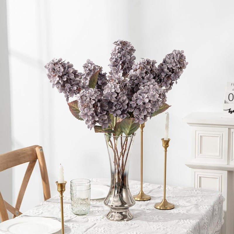 Ttranewsoo Fake Flowers Hydrangea Silk Flowers with Stems, Fake Grayish Hydrangea Artificial Flowers Winter Flowers Artificial for Decoration Vase Decor 24"（Grayish Purple ） 8PCS Wthout Vase - Image 4