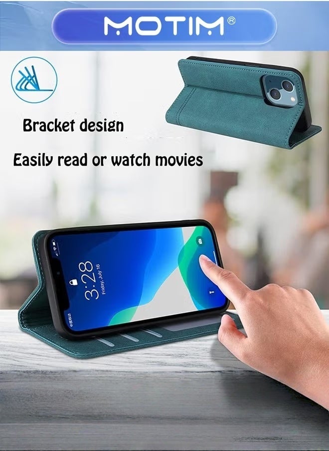 Motim Case for iPhone 13 Case,Leather Wallet Case with Card Holder Built-in Magnet Shockproof Protective Flip Cover for iPhone 13 Cover Green - Image 5
