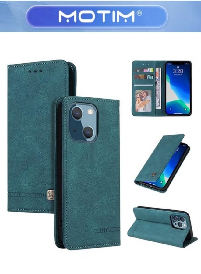 Motim Case for iPhone 13 Case,Leather Wallet Case with Card Holder Built-in Magnet Shockproof Protective Flip Cover for iPhone 13 Cover Green - Image 1