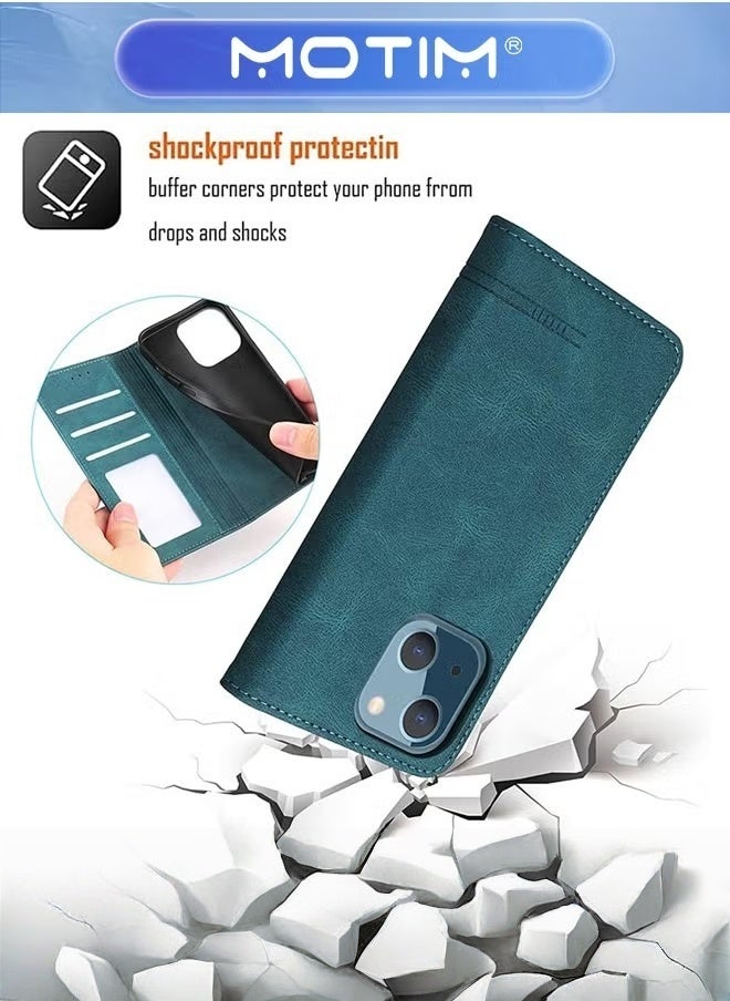 Motim Case for iPhone 13 Case,Leather Wallet Case with Card Holder Built-in Magnet Shockproof Protective Flip Cover for iPhone 13 Cover Green - Image 3