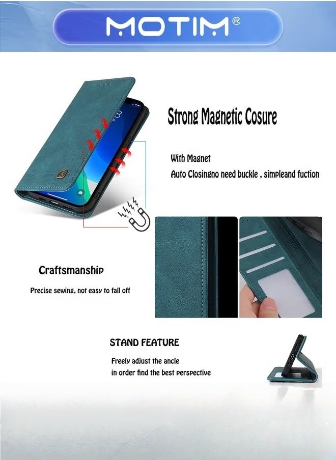 Motim Case for iPhone 13 Case,Leather Wallet Case with Card Holder Built-in Magnet Shockproof Protective Flip Cover for iPhone 13 Cover Green - Image 4