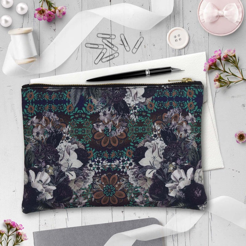 Fatfatiya Abstract Flower Handmade Multipurpose Utility Pouch with Zip Clouser for Women Girls Ideal for Daily Use Travel Easy to Storing Keys Wallet Makeup and Accessories 23x165x1 - Image 2