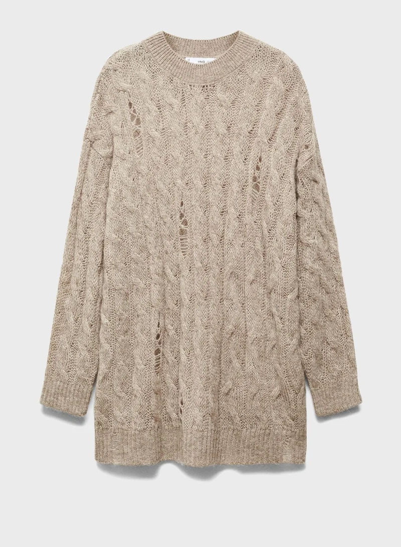 مانجو Crew Neck Cable Knitted Sweater