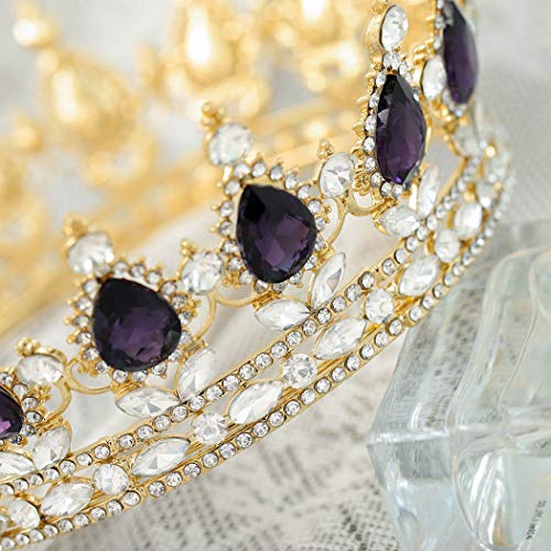 Foyte Baroque Queen Crown and Tiara Sparkly Rhinestone Wedding Crown Bride Tiaras Princess Full Round Tiaras Headpieces for Women (Purple) - Image 5