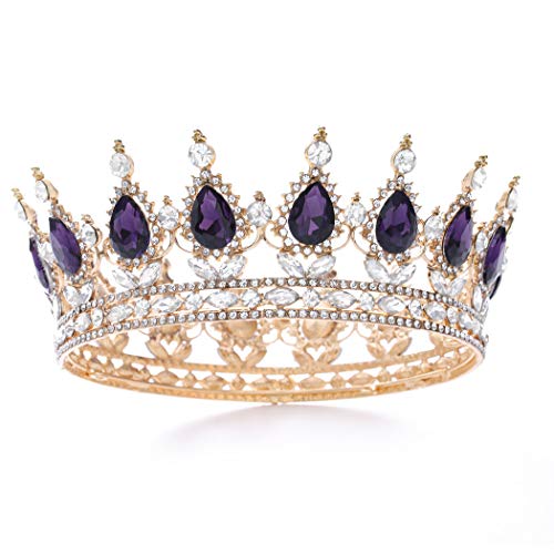 Foyte Baroque Queen Crown and Tiara Sparkly Rhinestone Wedding Crown Bride Tiaras Princess Full Round Tiaras Headpieces for Women (Purple) - Image 1