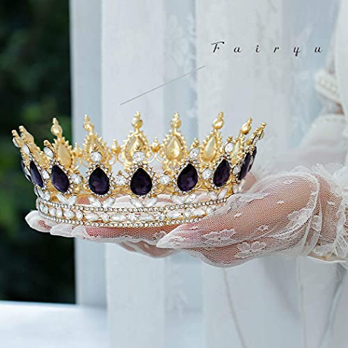Foyte Baroque Queen Crown and Tiara Sparkly Rhinestone Wedding Crown Bride Tiaras Princess Full Round Tiaras Headpieces for Women (Purple) - Image 2