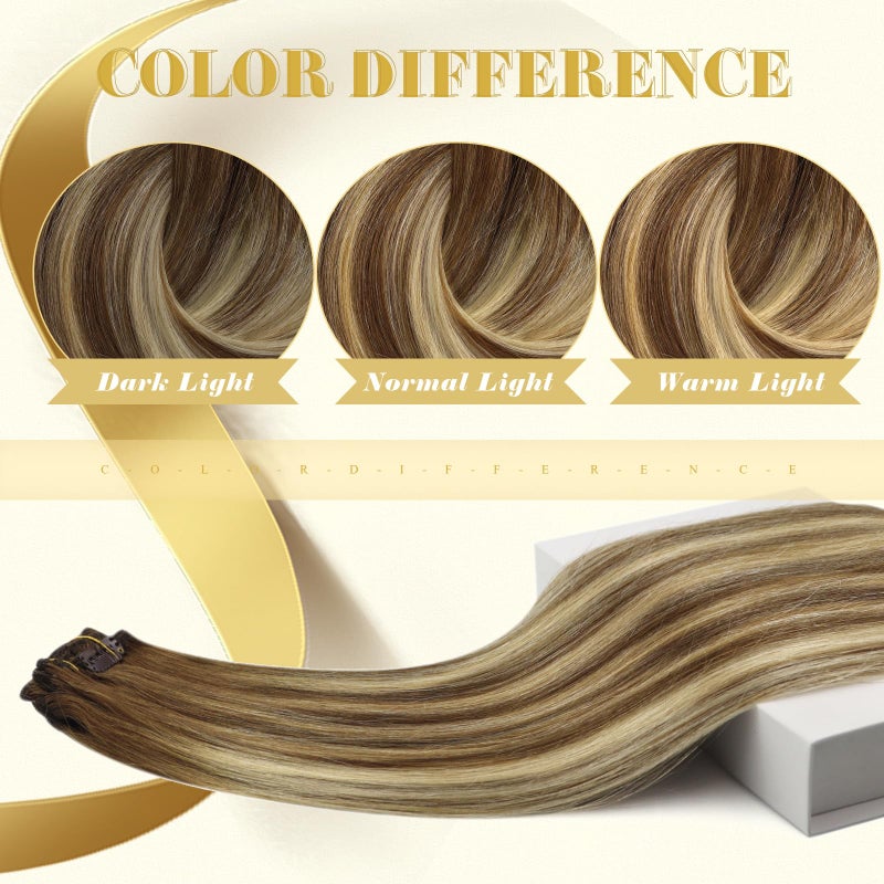 Ve Sunny Clip in Hair Extensions Brown Human Hair Clip in Extensions for Women Clip in Extensions Real Human Hair Chestnut Brown Balayage Platinum Blonde Easy to Wear 7pcs 20inch 120g - Image 4