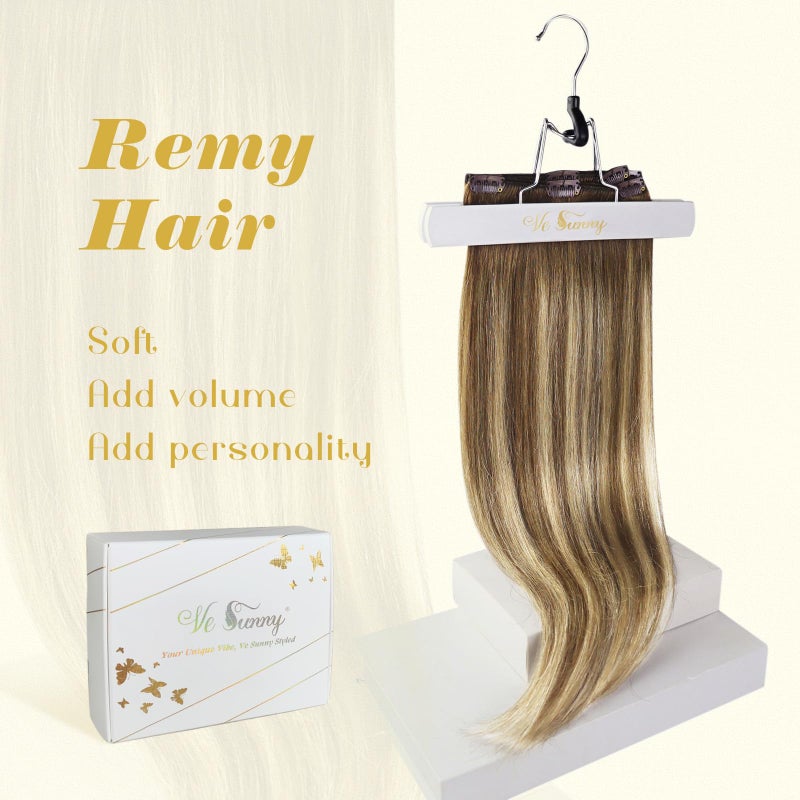 Ve Sunny Clip in Hair Extensions Brown Human Hair Clip in Extensions for Women Clip in Extensions Real Human Hair Chestnut Brown Balayage Platinum Blonde Easy to Wear 7pcs 20inch 120g - Image 5