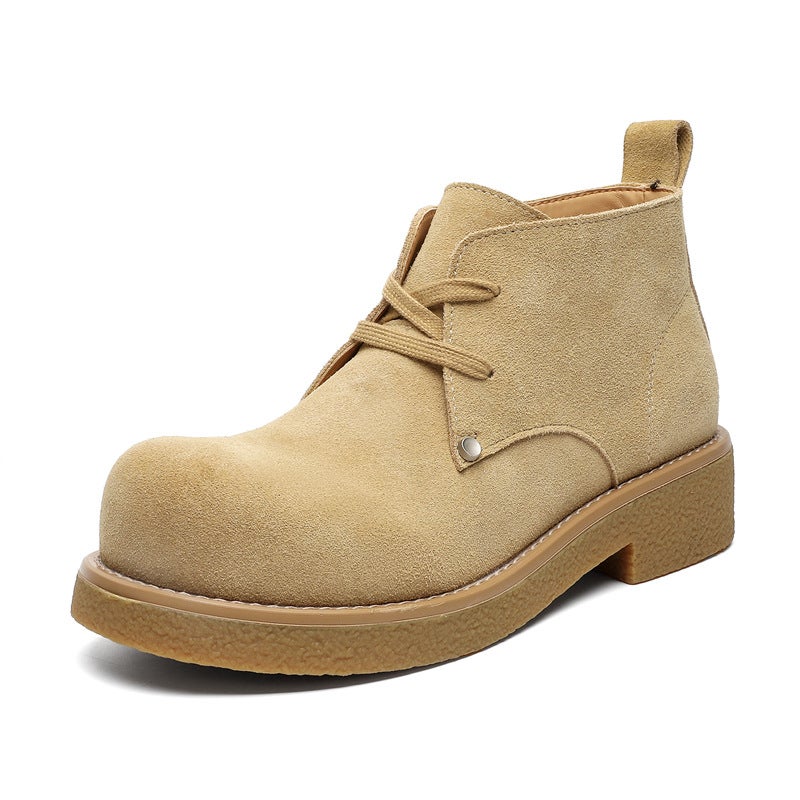 Derby Shoes Men'S Thick-Soled Increased Anti-Velvet Leather Round Toe Design All-Match Casual Workwear Martin Boots - Image 1