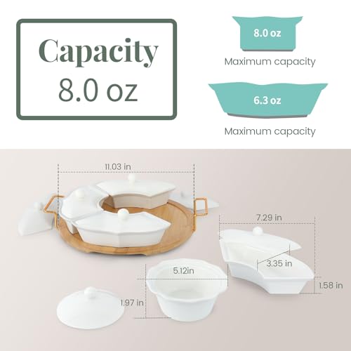 PLAPITATE Party Serving Trays and Platters, Ceramic Lazy Susan Serving Tray with Divided Sections Appetizer Rotating Serving Tray for Fruits, Veggies, Chips and Dip Serving Set - Image 2