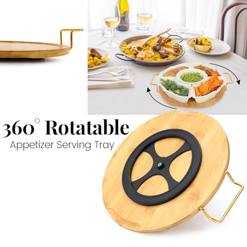 PLAPITATE Party Serving Trays and Platters, Ceramic Lazy Susan Serving Tray with Divided Sections Appetizer Rotating Serving Tray for Fruits, Veggies, Chips and Dip Serving Set - Image 3