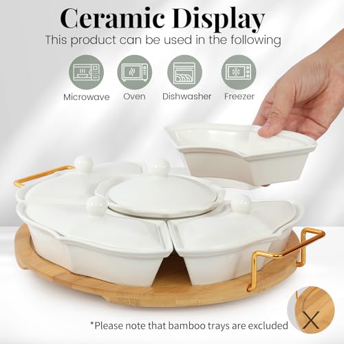 PLAPITATE Party Serving Trays and Platters, Ceramic Lazy Susan Serving Tray with Divided Sections Appetizer Rotating Serving Tray for Fruits, Veggies, Chips and Dip Serving Set - Image 5