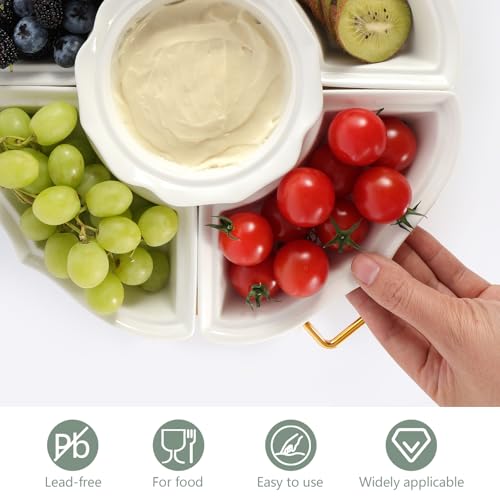 PLAPITATE Party Serving Trays and Platters, Ceramic Lazy Susan Serving Tray with Divided Sections Appetizer Rotating Serving Tray for Fruits, Veggies, Chips and Dip Serving Set - Image 4