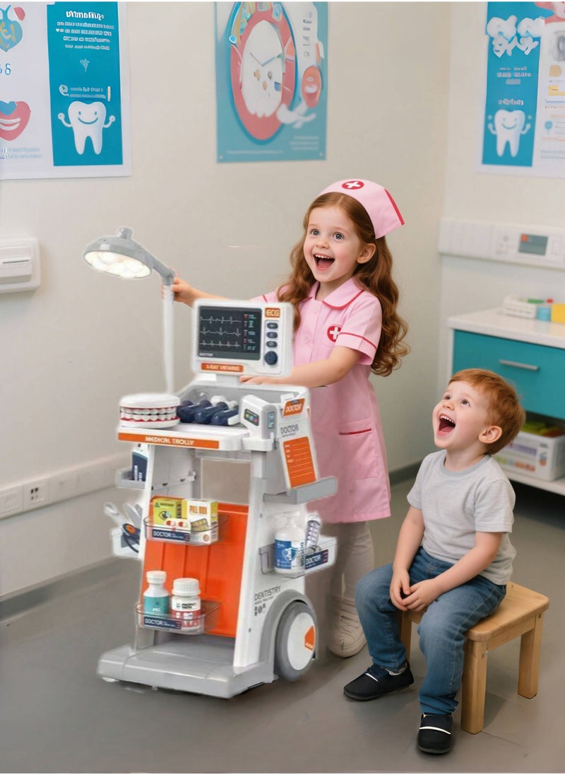 I LOVE KIDS Dentist Kit For Kids,Pretend Medical Station Set for Boys Girls,30Pcs Pretend Play Medical Kit Toy,Mobile Cart with Sound and Light Functions,Kids Dentist Doctor Kit for Toddlers Birthday Gift  - Image 1