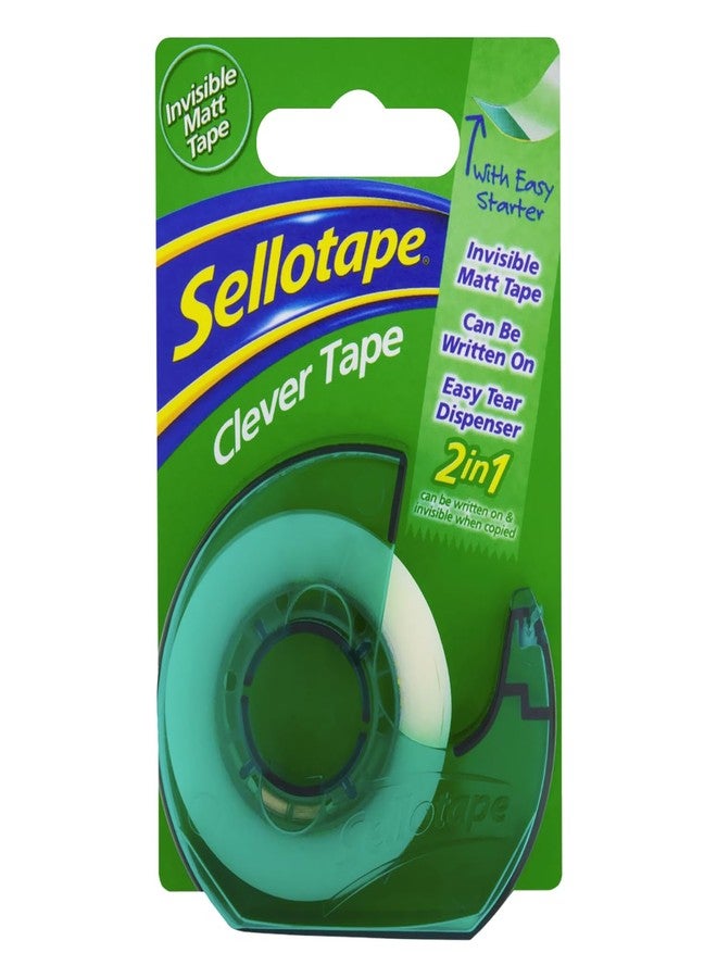 Sellotape Invisible Matt Clever Tape with Dispenser, Easy tear, Can be written on & Invisible when Photocopied, Ideal for Repairing & Joining Documents,Labelling files, School & Office use(18mm x 25m) - Image 1