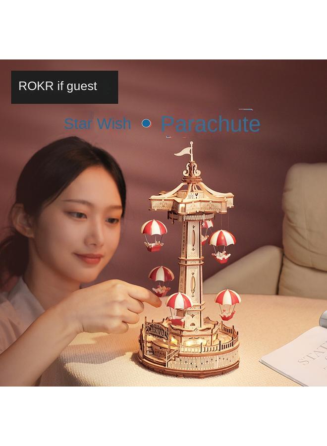 Bluejw If The Guest Star Is Willing To Parachute Amusement Park Model Three-dimensional Puzzle Wooden Hand Assembled Diy Wooden Girl Gift - Image 2