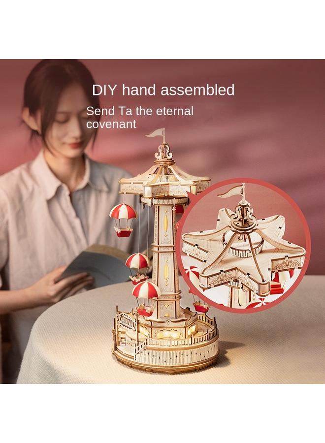 Bluejw If The Guest Star Is Willing To Parachute Amusement Park Model Three-dimensional Puzzle Wooden Hand Assembled Diy Wooden Girl Gift - Image 4
